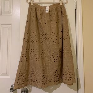 NWT Ann Taylor Eyelet Camel Midi Skirt